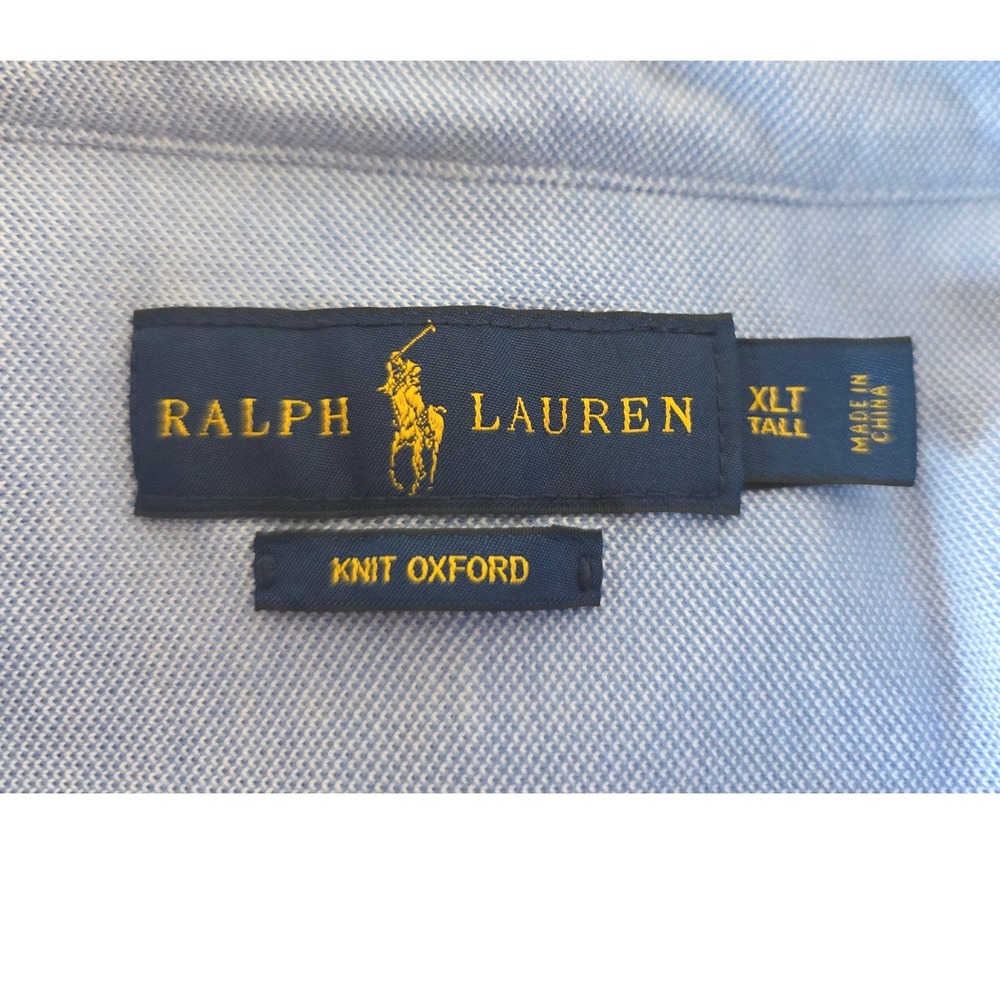 Ralph Lauren Polo Shirt Mens XLT Tall Blue Sailboat Flag Print Knit Oxford Pique - Picture 5 of 8